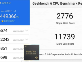 天玑9400跑分性能曝光：多核成绩遥遥领先苹果A17 Pro