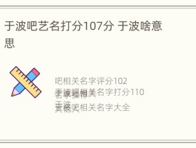 于波吧艺名打分107分 于波啥意思